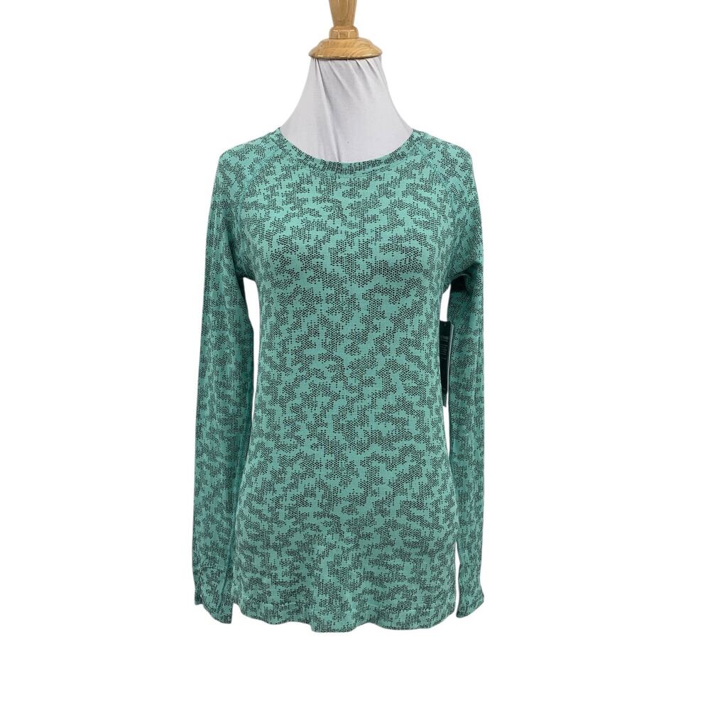 Athleta Top Womens S Small Mint Black Momentum Printed Crew Neck Seamless Shirt